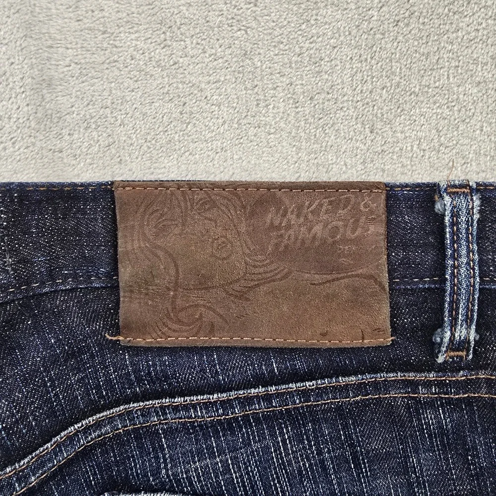 Naked & Famous Jeans Mens 32x30 Dark Blue Raw Selvedge Denim Slubby Slim Fit